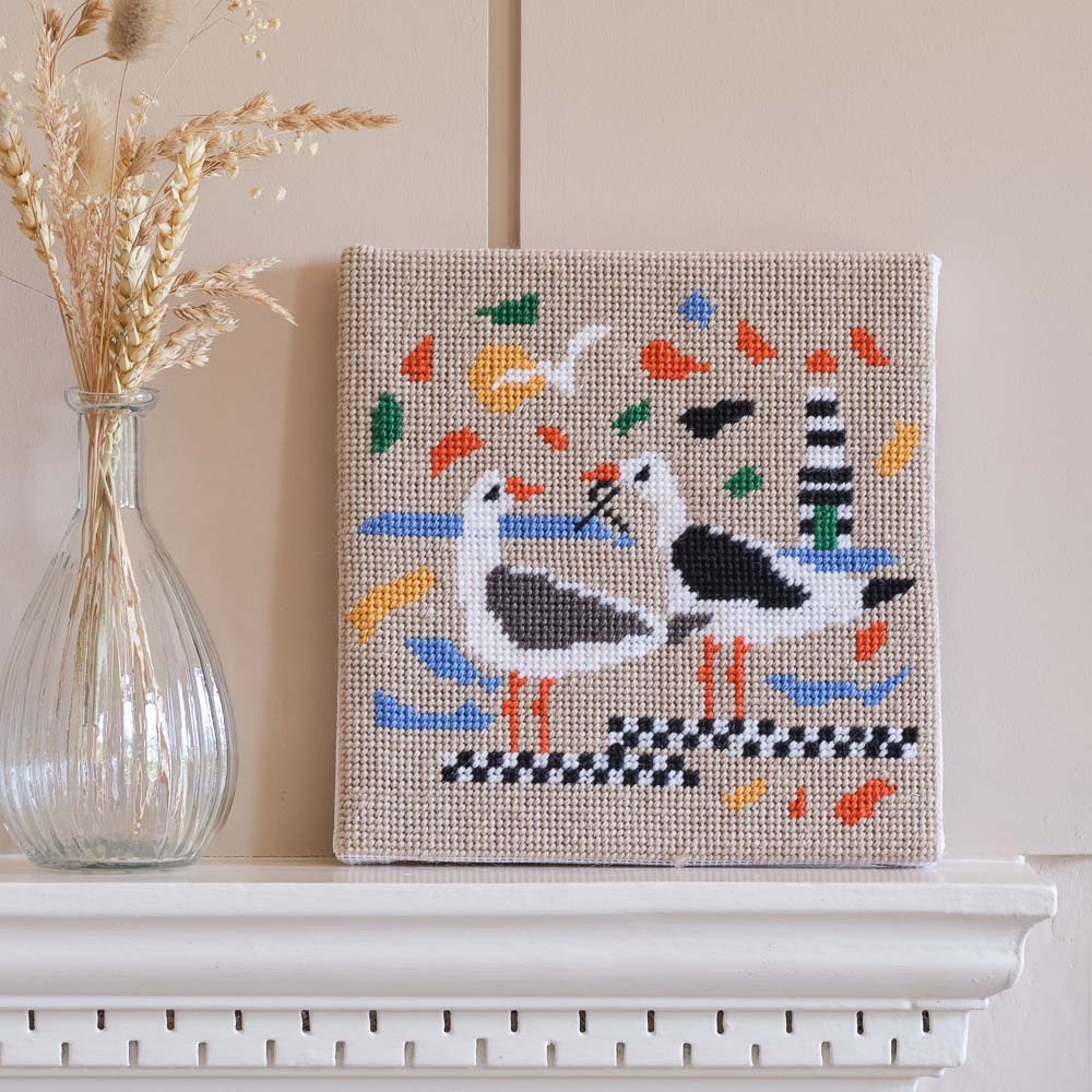 A stunning handpainted needlepoint inspired by Persian porcelain